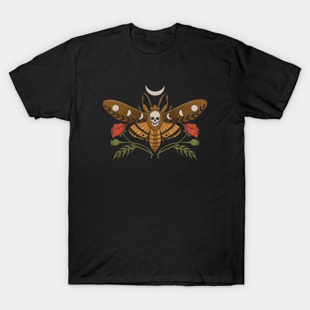 Deaths Head Moth & Poppy Flowers T-Shirt by Tamara Lance